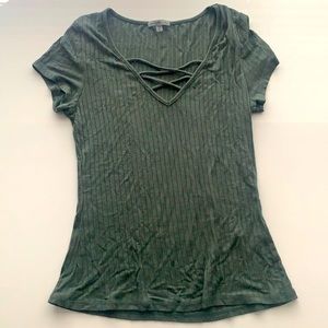 Charlotte Russe Ribbed Lace-up Tee